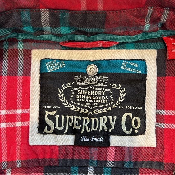 SUPERDRY Red and Green Plaid Button Down Shirt/ Women/ Size small - Picture 3 of 9